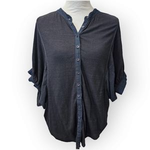 Free People Black Button Down Flowy Blouse Size Small